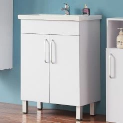 Meilleur prix 😀 AICA Sanitaire meuble avec 2 portes couleur blanc, meuble avec pied, lavabo en céramique 😀 -Métal Soldes 4764075264069 7