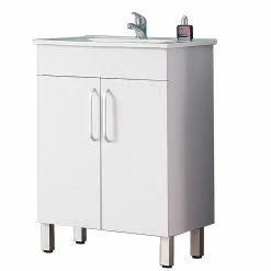Remise 🎉 AICA Sanitaire meuble avec 2 portes couleur blanc, lavabo leger en céramique 💯