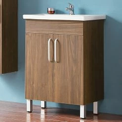 Offres ✨ AICA Sanitaire meuble avec 2 portes couleur noyer, meuble avec pied, lavabo en céramique ⭐ -Métal Soldes 4764075264083 7