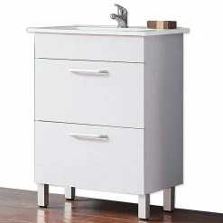 De gros 👍 AICA Sanitaire meuble sous vasque deux tiroirs blanc avec pied, lavabo leger en céramique 😍
