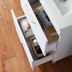 De gros 👍 AICA Sanitaire meuble sous vasque deux tiroirs blanc avec pied, lavabo leger en céramique 😍 -Métal Soldes 4764075264113 4