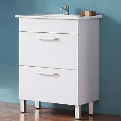 De gros 👍 AICA Sanitaire meuble sous vasque deux tiroirs blanc avec pied, lavabo leger en céramique 😍 -Métal Soldes 4764075264113 7