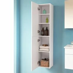 Vente flash 🛒 AICA Sanitaire armoire de rangement blanc deux portes 30 x 26,8 x 142 cm 🧨 -Métal Soldes 4764075264144 7