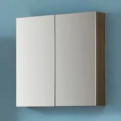 Meilleure vente ⭐ AICA Sanitaire meuble haute couleur noyer avec miroir, miroir de salle de bain avec placard derrière 💯 -Métal Soldes 4764075264199 3