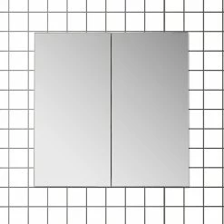 Meilleure vente ⭐ AICA Sanitaire meuble haute couleur noyer avec miroir, miroir de salle de bain avec placard derrière 💯 -Métal Soldes 4764075264199 7