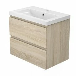 De gros ✨ AICA Sanitaire meuble de salle de bain avec deux tiroirs chêne clair, 60 x 38,5 x 45 cm ⭐ -Métal Soldes 4764075264311 4