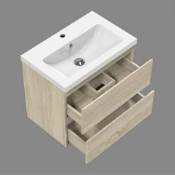 De gros ✨ AICA Sanitaire meuble de salle de bain avec deux tiroirs chêne clair, 60 x 38,5 x 45 cm ⭐ -Métal Soldes 4764075264311 5