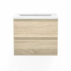 De gros ✨ AICA Sanitaire meuble de salle de bain avec deux tiroirs chêne clair, 60 x 38,5 x 45 cm ⭐ -Métal Soldes 4764075264311 7