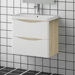 Bon marché 😀 AICA Sanitaire meuble de salle de bain - style scandinave avec deux tiroirs, 59 x 34,5 x 50 cm 🛒 -Métal Soldes 4764075264328 4