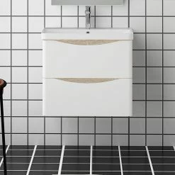 Bon marché 😀 AICA Sanitaire meuble de salle de bain - style scandinave avec deux tiroirs, 59 x 34,5 x 50 cm 🛒 -Métal Soldes 4764075264328 7