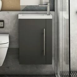 Offres 👏 AICA Sanitaire meuble-lavabo avec une porte anthrcite, 44 x 23 x 60 cm 🔥 -Métal Soldes 4764075264397 7