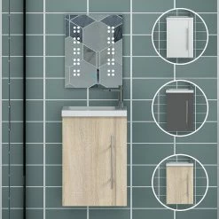 Meilleur prix ✔️ AICA Sanitaire meuble-lavabo avec une porte motif chêne, 44 x 23 x 60 cm 🧨 -Métal Soldes 4764075264403 7