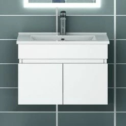 Tout neuf 🎉 AICA Sanitaire meuble blanc sous lavabo suspendu avec deux portes, vasque en céramique 🔥 -Métal Soldes 4764075264410 3