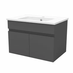 Promo 🔔 AICA Sanitaire meuble de salle de bain + 2 vasques en céramique 4 tiroirs, mobilier couleur chêne 🤩