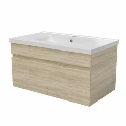 Budget 👏 AICA Sanitaire meuble vasque suspendu avec deux portes, vasque en céramique , meuble couleur chêne. 👏 -Métal Soldes 4764075264465 6