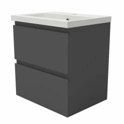 Remise 🎉 AICA Sanitaire meuble de rangement couleur anthracite avec 2 tiroirs et un vasque en céramique 🌟