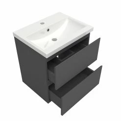 Remise 🎉 AICA Sanitaire meuble de rangement couleur anthracite avec 2 tiroirs et un vasque en céramique 🌟 -Métal Soldes 4764075264540 6