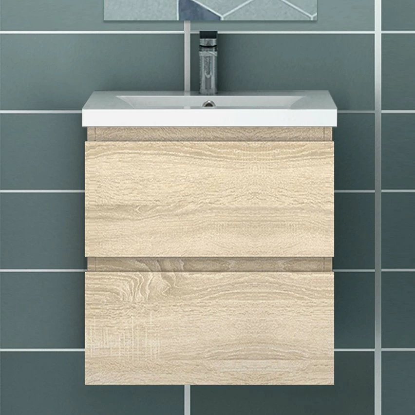 Meilleure affaire ⭐ AICA Sanitaire meuble de salle de bain couleur chêne, meuble suspendu avec vasque en céramique ✨ 2 Meilleure affaire ⭐ AICA Sanitaire meuble de salle de bain couleur chêne, meuble suspendu avec vasque en céramique ✨ – Image 2