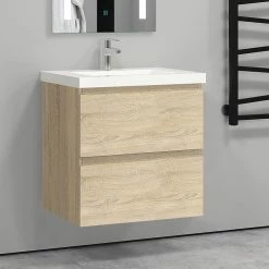 Meilleure affaire ⭐ AICA Sanitaire meuble de salle de bain couleur chêne, meuble suspendu avec vasque en céramique ✨ 11 Meilleure affaire ⭐ AICA Sanitaire meuble de salle de bain couleur chêne, meuble suspendu avec vasque en céramique ✨ -Métal Soldes 4764075264557 6