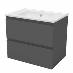 Budget 🛒 AICA Sanitaire meuble de salle de bain anthracite suspendu, meuble 2 tiroirs + Vasque en céramique 👍