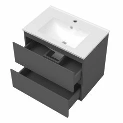 Budget 🛒 AICA Sanitaire meuble de salle de bain anthracite suspendu, meuble 2 tiroirs + Vasque en céramique 👍 -Métal Soldes 4764075264571 3