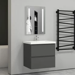 Budget 🛒 AICA Sanitaire meuble de salle de bain anthracite suspendu, meuble 2 tiroirs + Vasque en céramique 👍 -Métal Soldes 4764075264571 5