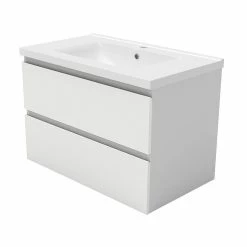 Vente flash ⭐ AICA Sanitaire meuble de salle de bain, meuble blanc mat avec 2 tiroirs & plan vasque en céramique. 🥰