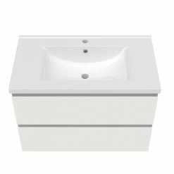 Vente flash ⭐ AICA Sanitaire meuble de salle de bain, meuble blanc mat avec 2 tiroirs & plan vasque en céramique. 🥰 -Métal Soldes 4764075264595 6