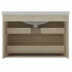 Meilleure affaire 🔥 AICA Sanitaire meuble de couleur chêne suspendu de salle de bain, 2 tirois, vasque en céramique. ⭐ -Métal Soldes 4764075264618 6