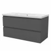Top 10 🛒 AICA Sanitaire meuble avec un plan vasque en céramique, meuble suspendu 100cm, couleur anthracite 🔔
