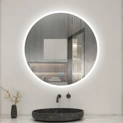 Budget 🛒 AICA Sanitaire miroir salle de bain, miroir style parisienne, miroir arrondi avec éclairage salle de bain, miroir rond antibuée étanche 😀 -Métal Soldes 4764075265172 3 1