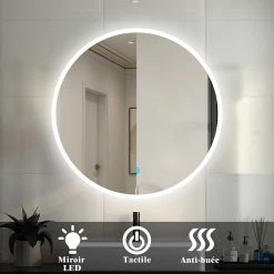 Grosses soldes 😍 AICA Sanitaire miroir salle de bain, miroir star, miroir arrondi avec éclairage salle de bain, miroir rond antibuée, miroir étanche ✔️