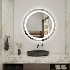 Coupon 🧨 AICA Sanitaire miroir salle de bain, miroir modern chic, miroir arrondi avec éclairage salle de bain, miroir rond antibuée, miroir étanche 😍 -Métal Soldes 4764075265196 4