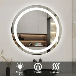 Coupon 🧨 AICA Sanitaire miroir salle de bain, miroir modern chic, miroir arrondi avec éclairage salle de bain, miroir rond antibuée, miroir étanche 😍