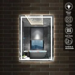 Meilleure vente 👏 AICA Sanitaire Miroir antibuée avec interrupteur tactile + commande unique + lumière blanche 6000k + 160 x 4 x 70 cm (L x P x H) ✔️ -Métal Soldes 4764075265226 2 4