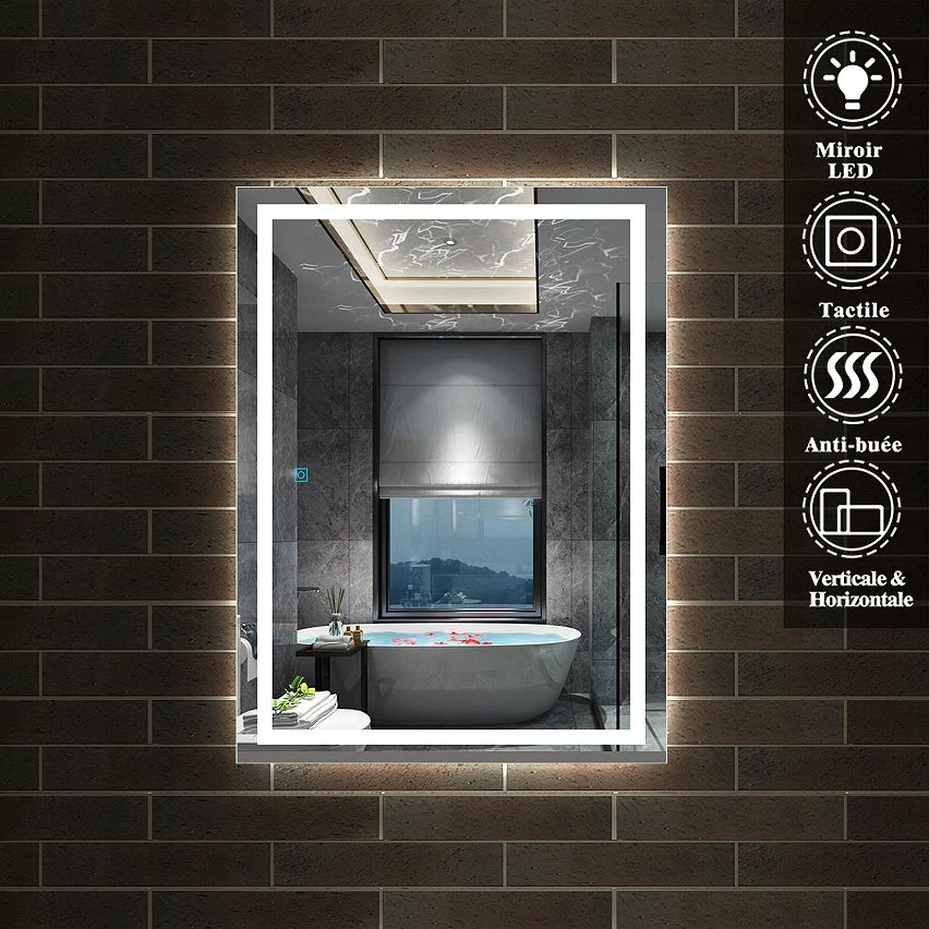 Sortie 🛒 AICA Sanitaire Miroir antibuée avec interrupteur tactile + commande unique + lumière blanche 6000k + 90 x 4 x 60 cm (L x P x H) 🔔 7 Sortie 🛒 AICA Sanitaire Miroir antibuée avec interrupteur tactile + commande unique + lumière blanche 6000k + 90 x 4 x 60 cm (L x P x H) 🔔 – Image 7