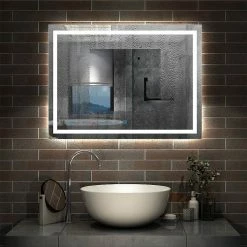 Nouveau 🌟 AICA Sanitaire Miroir antibuée avec interrupteur tactile + commande unique + lumière blanche 6000k + 150 x 4 x 80 cm (L x P x H) 🌟 -Métal Soldes 4764075265233 3