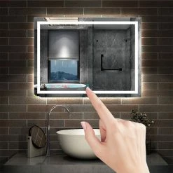 De gros 🎉 AICA Sanitaire miroir salle de bain, miroir étanche très leger, miroir antibuée avec interrupteur tactile, lumière blanc 6000k 1302 😀 -Métal Soldes 4764075265233 4
