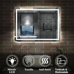 Meilleure vente 👏 AICA Sanitaire Miroir antibuée avec interrupteur tactile + commande unique + lumière blanche 6000k + 160 x 4 x 70 cm (L x P x H) ✔️ -Métal Soldes 4764075265325 2 3