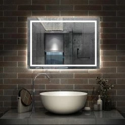 Bon marché 😉 AICA Sanitaire miroir salle de bain, miroir étanche très leger, miroir antibuée avec interrupteur tactile, lumière blanc 6000k 1316 🛒 -Métal Soldes 4764075265370 3