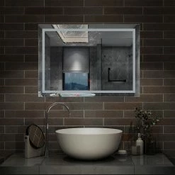 Bon marché 😉 AICA Sanitaire miroir salle de bain, miroir étanche très leger, miroir antibuée avec interrupteur tactile, lumière blanc 6000k 1316 🛒 -Métal Soldes 4764075265370 4