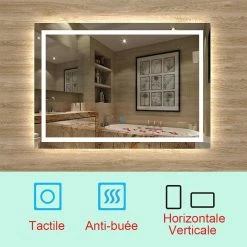 Bon marché 😉 AICA Sanitaire miroir salle de bain, miroir étanche très leger, miroir antibuée avec interrupteur tactile, lumière blanc 6000k 1316 🛒 -Métal Soldes 4764075265370 7 1