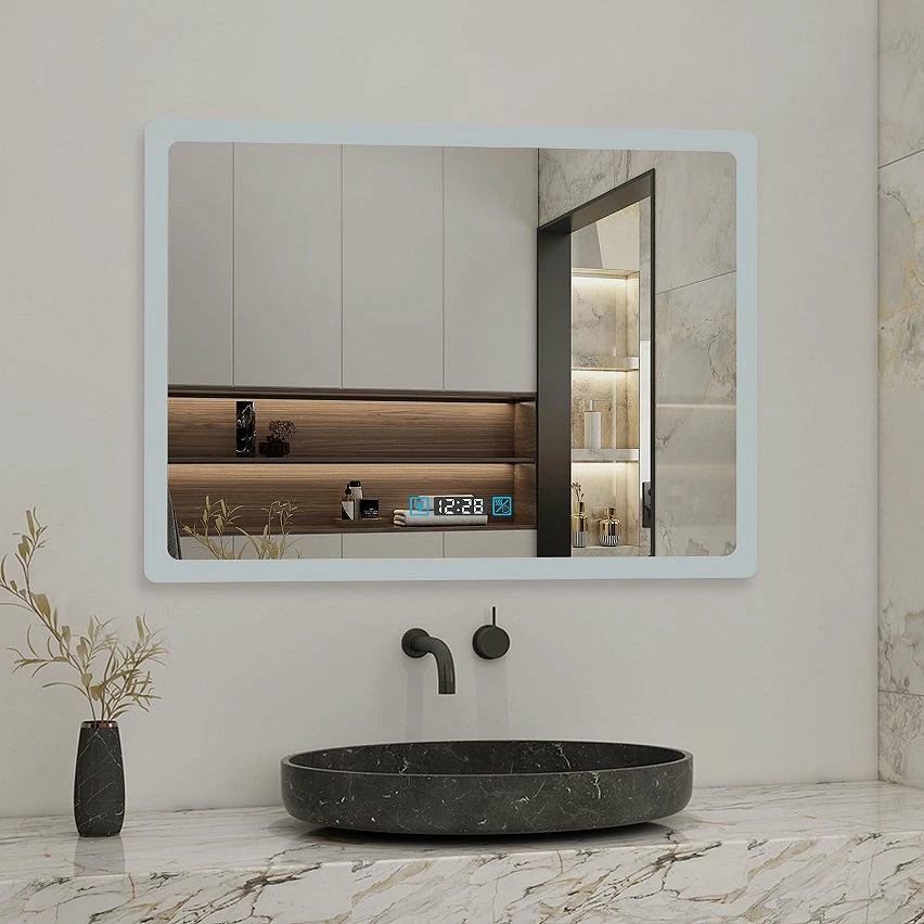 De gros 🔥 AICA Sanitaire Miroir LED rectangle horizontal anti-buée avec horloge, lumière blanc pur 🔥 2 De gros 🔥 AICA Sanitaire Miroir LED rectangle horizontal anti-buée avec horloge, lumière blanc pur 🔥 – Image 2