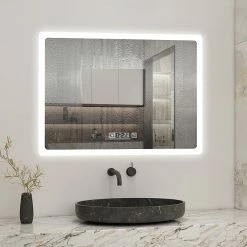 De gros 🔥 AICA Sanitaire Miroir LED rectangle horizontal anti-buée avec horloge, lumière blanc pur 🔥 7 De gros 🔥 AICA Sanitaire Miroir LED rectangle horizontal anti-buée avec horloge, lumière blanc pur 🔥 -Métal Soldes 4764075266698 3