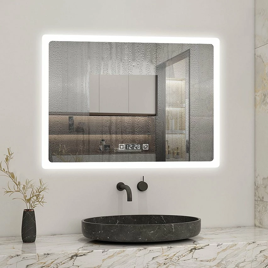 De gros 🔥 AICA Sanitaire Miroir LED rectangle horizontal anti-buée avec horloge, lumière blanc pur 🔥 3 De gros 🔥 AICA Sanitaire Miroir LED rectangle horizontal anti-buée avec horloge, lumière blanc pur 🔥 – Image 3