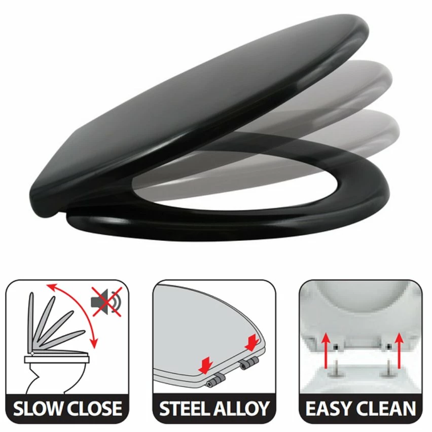 Nouveau 👏 Spirella Abattant WC Thermo Dur EASY CLIP Noir - Charnières Inox ✨ 2 Nouveau 👏 Spirella Abattant WC Thermo Dur EASY CLIP Noir - Charnières Inox ✨ – Image 2