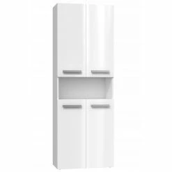 Le moins cher 🔥 Hucoco MOBY - Armoire de salle de bain avec deux paniers - Poignées minimalistes - Dimensions : 174x60x30 - Colonne de rangement - Blanc ❤️ -Métal Soldes 7625820868888 4 1