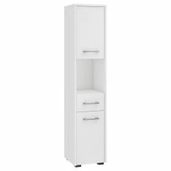 Promo ✔️ Hucoco AMIRA - Armoire Colonne de salle de bain 140x30x30 cm - Meuble de rangement design moderne - 2 portes + 1 tiroir - Blanc ⌛