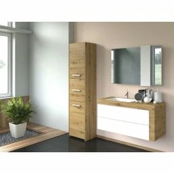 Meilleure affaire 😉 Hucoco VERONA - Armoire de salle de bains - 170x40x30 cm - Meuble colonne de rangement salle de bains toilette - Chêne 🔥 5 Meilleure affaire 😉 Hucoco VERONA - Armoire de salle de bains - 170x40x30 cm - Meuble colonne de rangement salle de bains toilette - Chêne 🔥 -Métal Soldes 7625821779565 3
