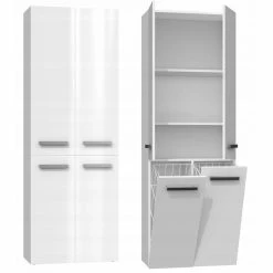 Le moins cher 🧨 Hucoco ELLOS - Armoire de salle de bain avec deux paniers - Poignées minimalistes - Dimensions : 174x60x30 - Colonne de rangement - Blanc 👍 -Métal Soldes 7625825190205 4